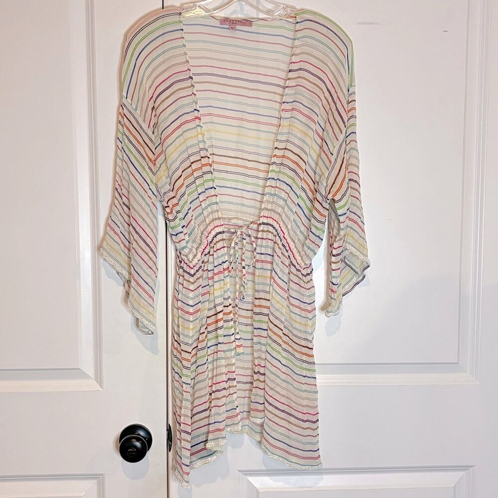 Calypso St. Barth White Multi Color Stripe Silk T… - image 1